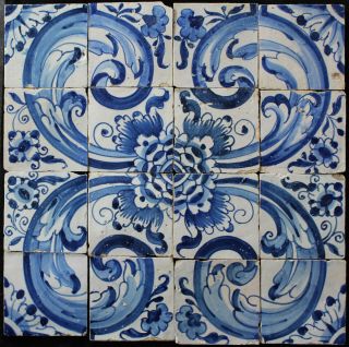 16 Portuguese Handpainted Antique Tiles From 17th Century