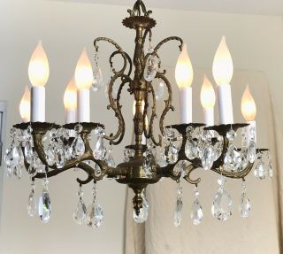 Fabulous French Vintage Brass Chandelier Crystals 5 Arm 10 Light Lighting