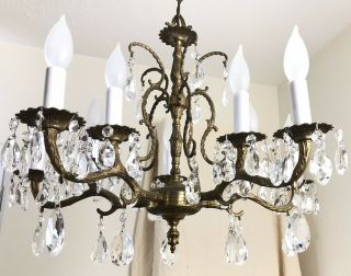 Fabulous French Vintage Brass Chandelier Crystals 5 Arm 10 light Lighting 3