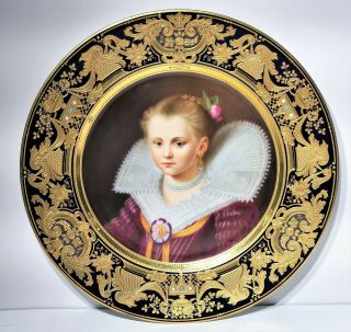 Antique Royal Vienna Gilt Jeweled Porcelain Cabinet Portrait Plate W Princess