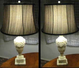 Vintage Pair Italian Alabaster Marble Carved Neoclassical Urn Lamps Lamp