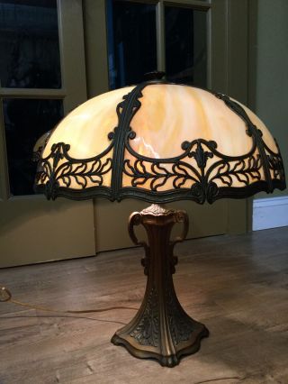 Antique Victorian Lamp With Slag Glass Shade