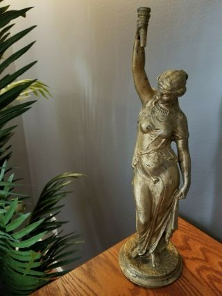 Rare Antique Newel Post Lamp Base - Lady Liberty? Greek Goddess Hecate?