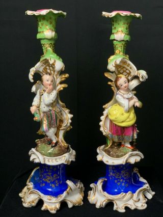 Early French Paris Porcelain Figural Candlesticks C1840 -