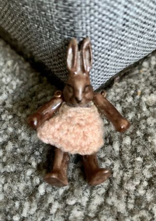 Bisque Hertwig Carl Horn Miniature Jtd 1.  5” Tiny Girl Rabbit Adorable Pink Dress