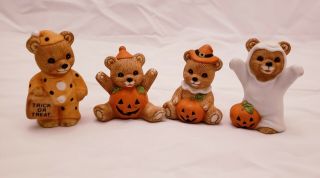 Homco Halloween Bears,  Set Of 4,  5311,  Pumpkins,  Trick Or Treat
