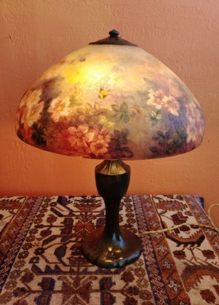 Antique Handel Lamp with Reverse Painted Flowers and Butterflies Shade 6688 2
