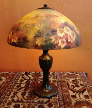 Antique Handel Lamp with Reverse Painted Flowers and Butterflies Shade 6688 3