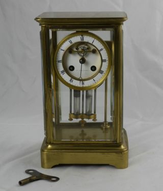Antique S Marti French Crystal Regulator Clock Bronze Medal Complete With Key