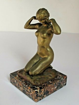 Antique French Bronze Kneeling Nude Woman Signed Pensard