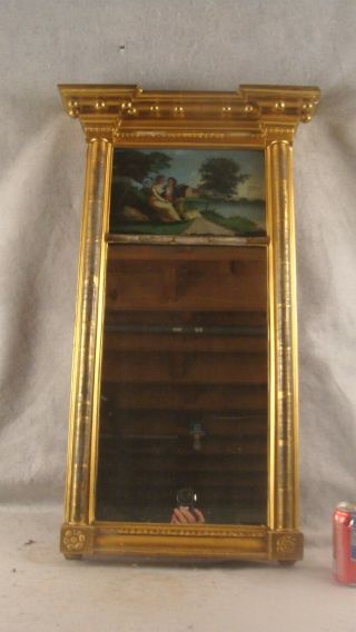Antique 19c Federal Reverse Painted Couple Wall Mirror