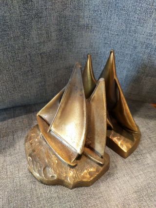 Vintage Brass Sailboat Bookend Nautical Boat Library Decor