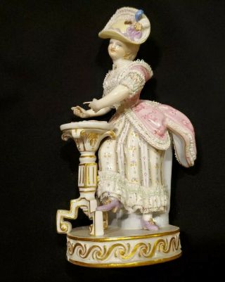 Antique Meissen Lady Playing Cards - Porcelain Lace Dress Figurine 6.  75 " H