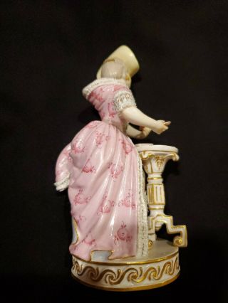 Antique Meissen Lady Playing Cards - porcelain lace dress Figurine 6.  75 