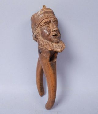 Charming Antique 19c Carved Black Forest Figural Head Nutcracker