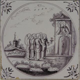 Dutch Delft Manganese Biblical Tile,  18th.  Century.