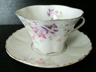 Vintage Hand Painted Embossed Porcelain Tea Cup & Saucer