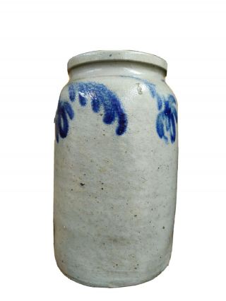 Baltimore One Gallon Blue Cobalt Floral Decorated Stoneware Jar.