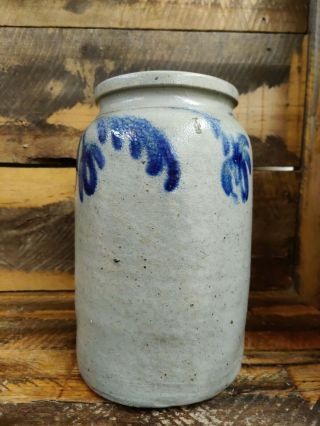 Baltimore one gallon blue cobalt floral decorated stoneware jar. 2