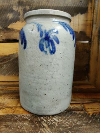 Baltimore one gallon blue cobalt floral decorated stoneware jar. 3