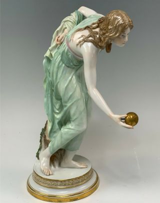 Antique Meissen Figurine,  Art Nouveau Woman w/ Golden Ball Lawn Bowling Q 1806 2