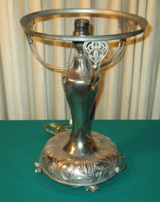 Vtg Pairpoint Lamp Base Silverplate 3037 Art Nouveau For Aprox 10 " Glass Shade