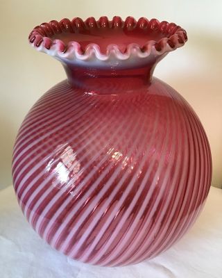 Vintage Fenton Cranberry Opalescent Spiral Optic Lamp Shade