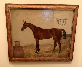 19th Century Antique British Oil Painting Of A Horse In Stable