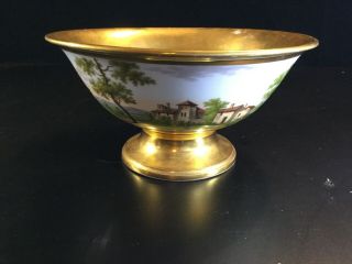 Big French Imperial 19thc Antique Vieux Old Paris Porcelain Fruit Bowl Gilded 9”