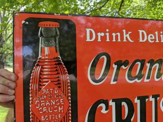 LARGE OLD VINTAGE 1950 ' S DRINK ORANGE CRUSH PORCELAIN GAS SIGN BEVERAGE POP SODA 3