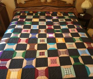 Vintage Handmade Hand Stitched Quilt Blanket Bedspread Size 79 X 94 " Black