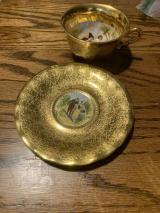 RARE OSBORNE 22k GOLD TAPESTRY BONE CHINA CUP AND SAUCER Hand Painted 3