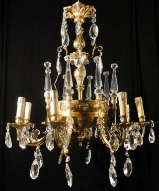 Antique French Empire Style Solid Bronze And Crystal Chandelier (1285)