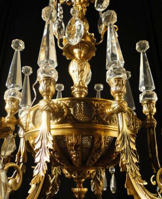 Antique French empire style solid bronze and crystal chandelier (1285) 3