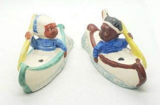Vintage Indians/native Americans Boys Canoeing Salt And Pepper Shakers Japan