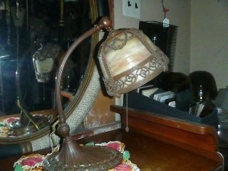 Intact Antique 1900 ' s Miller Slag Glass Gooseneck Desk Lamp Flawless 2