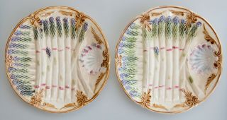 Antique 19th Century French Majolica Asparagus Plates
