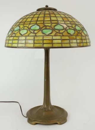 Tiffany Studios “acorn” 1435 Stained Glass Bronze Table Lamp W/ 533 " Stick " Base