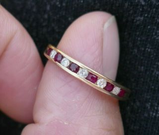 Vintage 14k Yellow Gold Ruby & Diamond Stacking Band / Ring - Size 8.  5