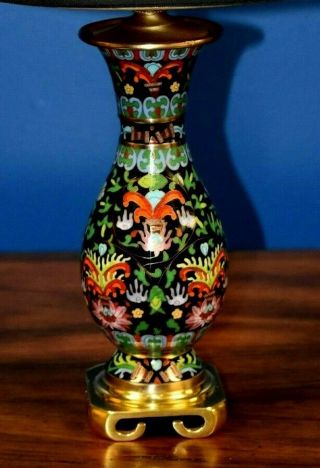 Pair 21 - 22 " Chinese Vntg Cloisonne Vase Lamps - Asian Oriental Black Lotus Flower