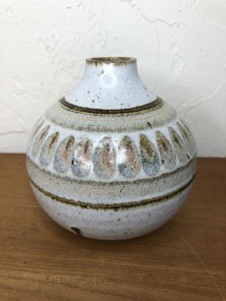 Vtg Signed Robert Maxwell MidCentury Modern Stoneware Pottery Vase 2