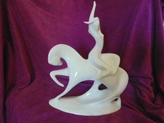 Vtg 58 Modernist Royal Dux Nude Lady Godiva On Horse White Porcelain Statue