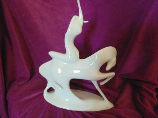 Vtg 58 Modernist Royal Dux Nude Lady Godiva on Horse White Porcelain Statue 3
