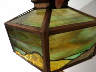 Antique Arts Crafts Continuous Scene Leaded Glass Panel Lamp Shade Handel Era