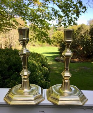 Handsome Pair Early 18th Century French Brass Candlesticks,  Quite Substantial