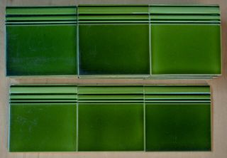 29 Antique Art Nouveau Period Majolica Floor Ending Tile - Green Olive C1900