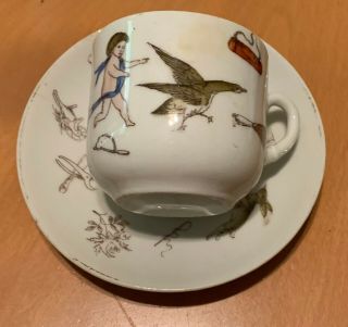Very Rare Fortune Telling Tea Cup Saucer Plate Breakfast Set Halloween Tasseogra