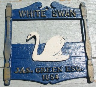 Vtg Cast Metal Aluminum English Pub Sign White Swan 1854 Plaque Emig 1284 Old