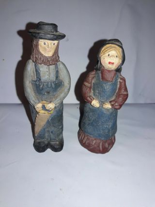 Vintage Old Man And Old Woman Statues Cold Cast Resin Figurines 4 " Tall