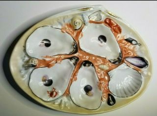 Union Porcelain Made Jan 1892 Oyster Plate 4 Wells And Sauce Well
